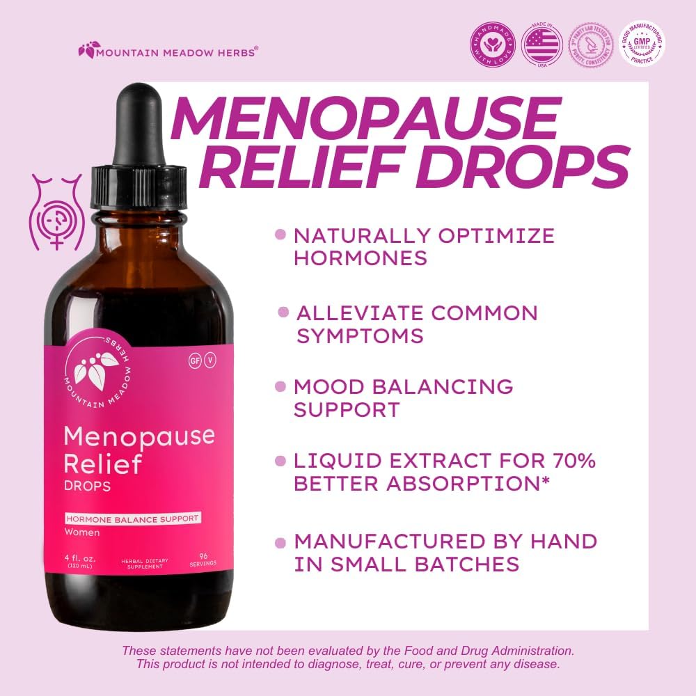Mountain Meadow Herbs Menopause Relief Drops – Natural Herbal Supplement for Hot Flashes, Hormone Balance, Mood Support & Night Sweats, Liquid Menopause Support – 4oz