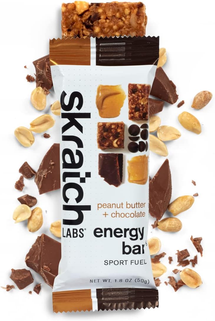 Skratch Labs Energy Bar | Peanut Butter + Chocolate (12 Pack) | Plant Based Healthy Snack | Low Sugar - 5g Protein | Non-GMO, Gluten Free, Soy Free, Vegan, Kosher