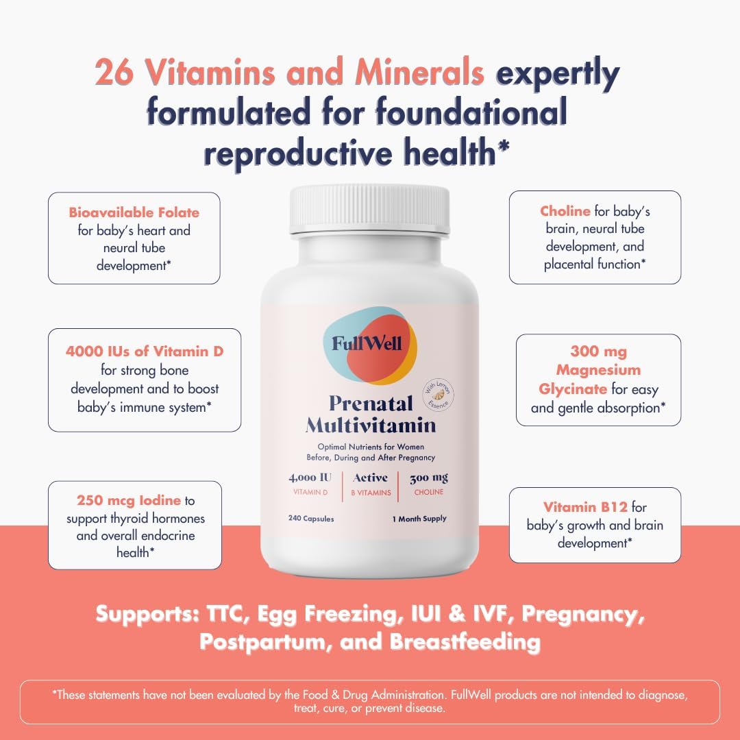 Prenatal Vitamin Lemon + DHA | Omega 3 Fish Oil with DHA & EPA for Brain Development & Nervous System Support | 26+ Vital Nutrients | Dietitian-formulated, 3rd Party Tested, 30 Servings