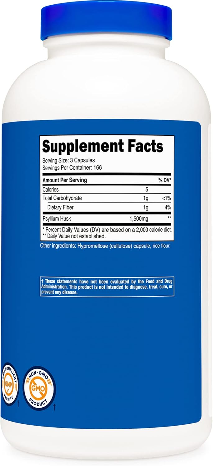 Nutricost Psyllium Husk 1500mg; 500 Capsules (2 Bottles)