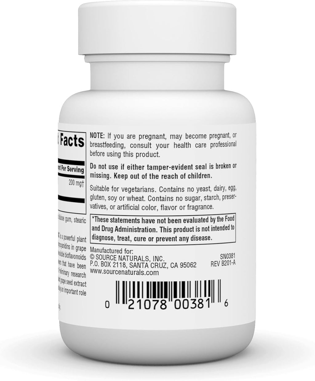 Source Naturals Proanthodyn Grape Seed Extract, Free Radical Protection* - 200 mg - 60 Tablets