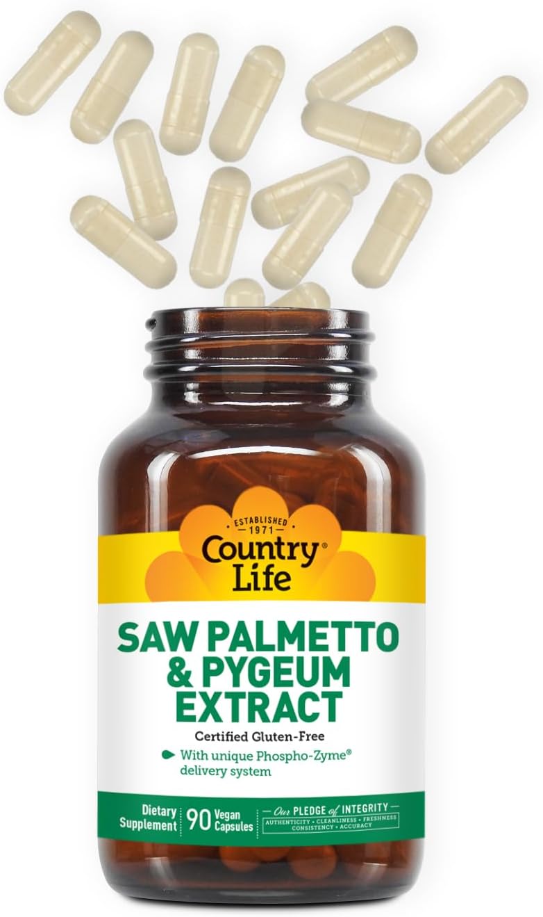 Country Life Saw Palmetto & Pygeum Extract - Prostate Health Supplement for Men's Health - Promotes Healthy Urinary Tract Function, 90 Capsules