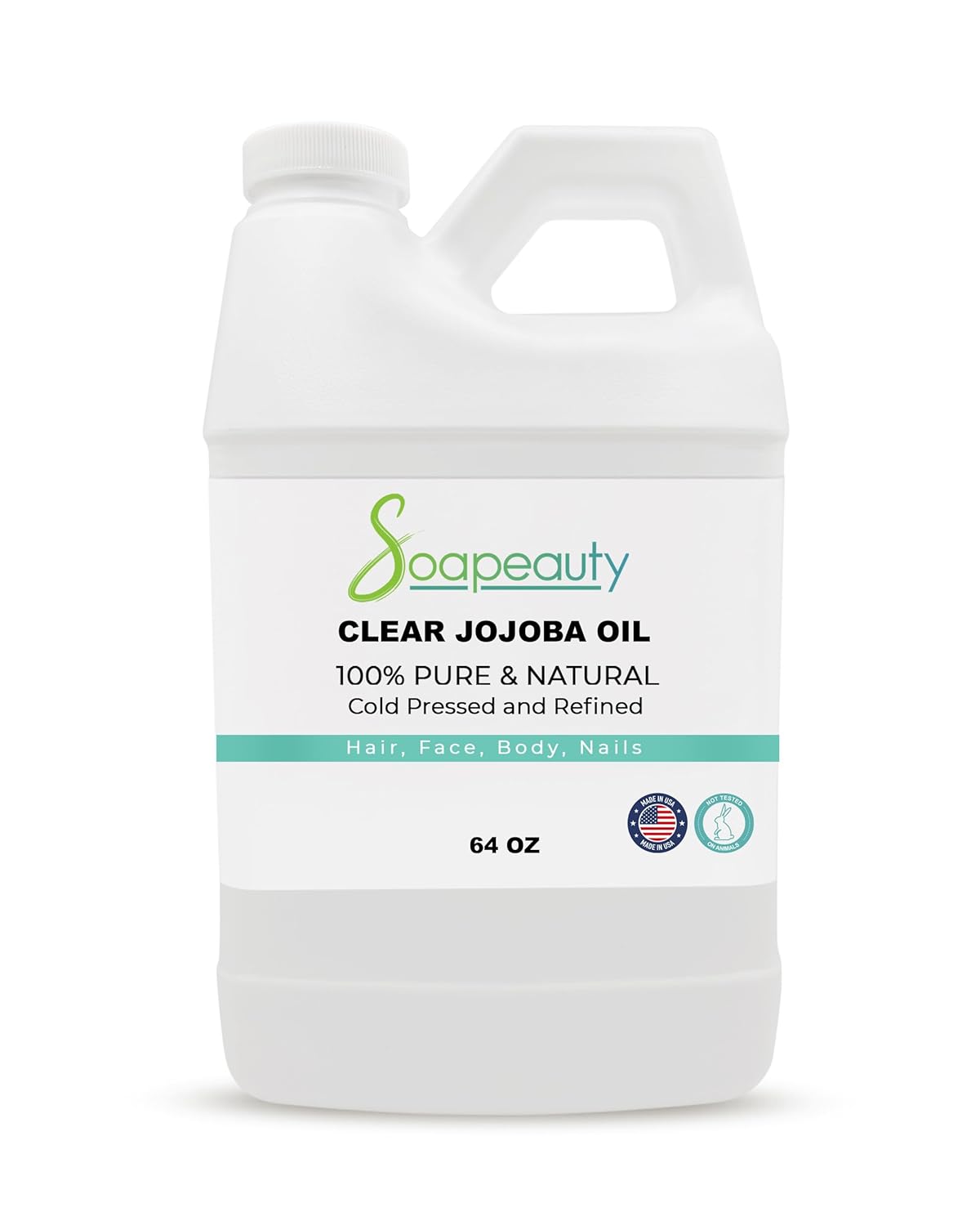 Soapeauty Clear Jojoba Oil | 100% Pure & Natural | Refined, Cold Pressed, Hexane Free | Moisturizing Oil for Skin, Face, Hair & Nails | 64 fl oz