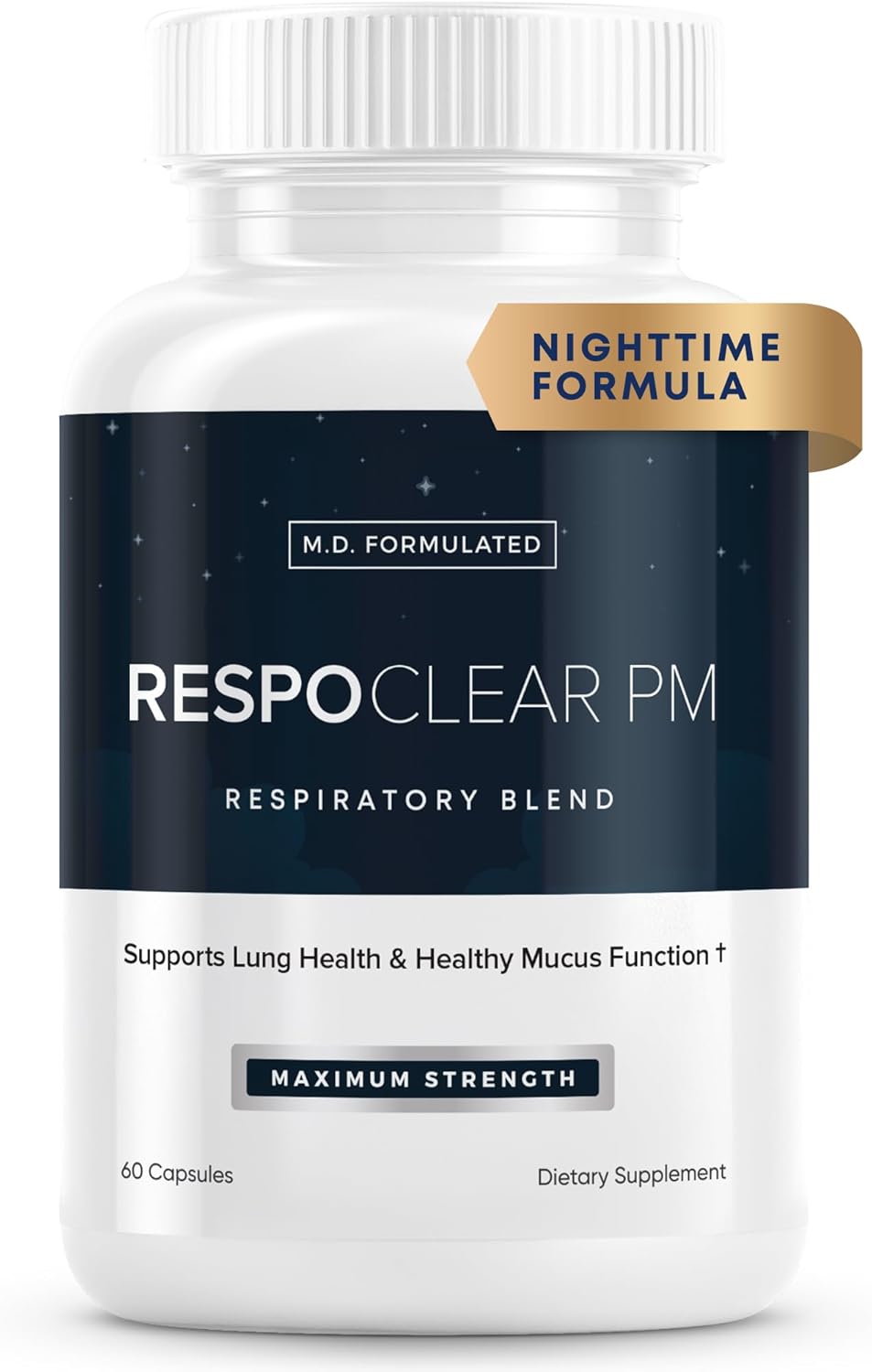 RespoClear PM (60 Caps): Nighttime Respiratory Lung Health & Sinus Support Supplement - Mullein Leaf and L-Theanine - Lung Detox for Smokers & Beyond - GMO-Free & Made in USA