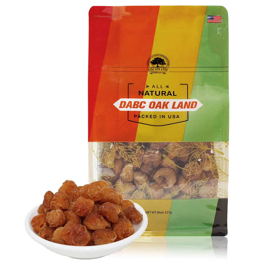 DABC OAK LAND Natural Dried Longan 100% Fruit Meat, Premium Thailand Sun Dried Longan, Naturally Sweet, Healthy, Gluten-Free, Vegan, High in Vitamins, Dried Fruit Supplement 8OZ/Bag