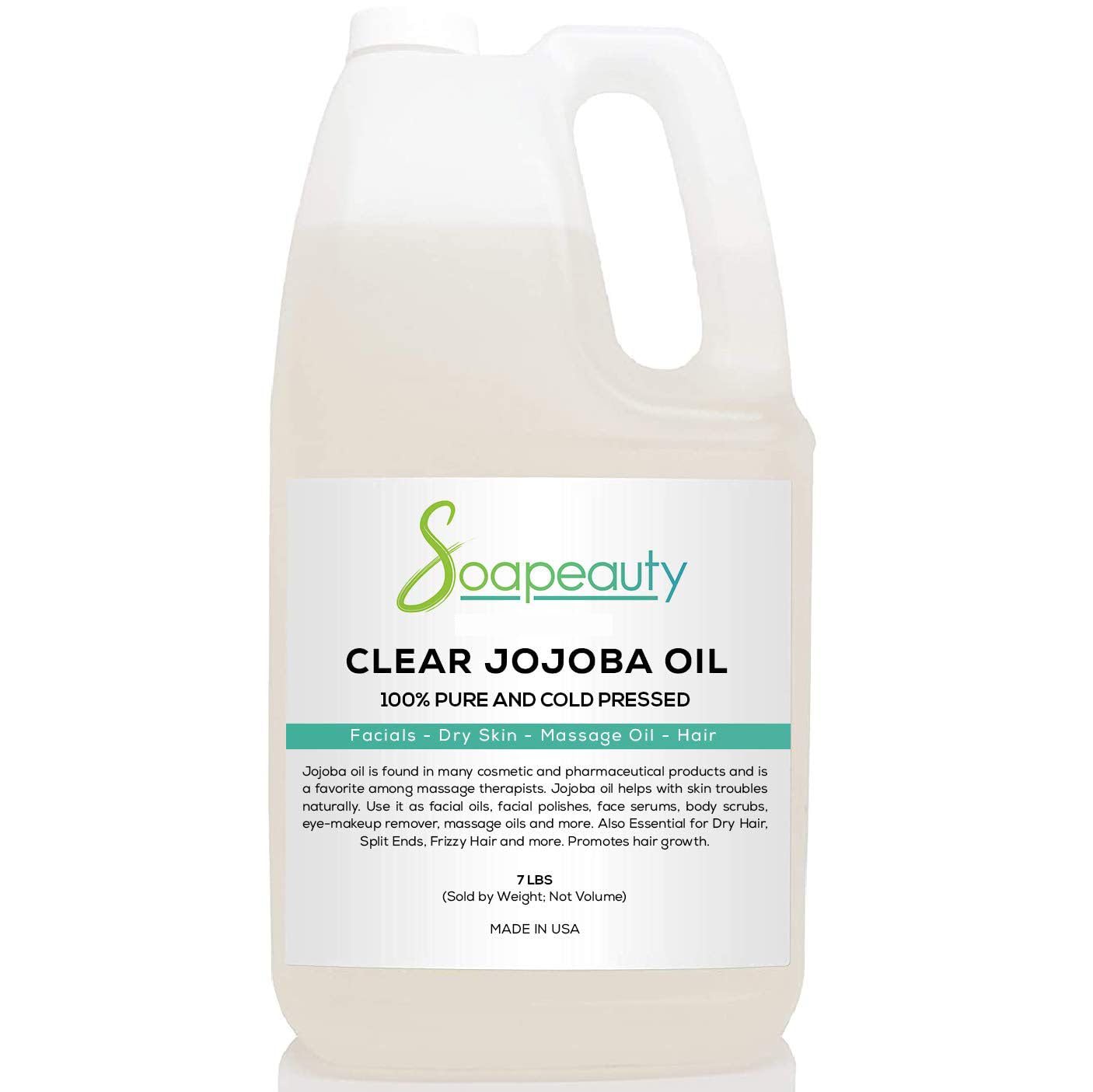 Soapeauty Clear Jojoba Oil | 100% Pure & Natural | Refined, Cold Pressed, Hexane Free | Moisturizing Oil for Skin, Face, Hair & Nails | 7 Pound