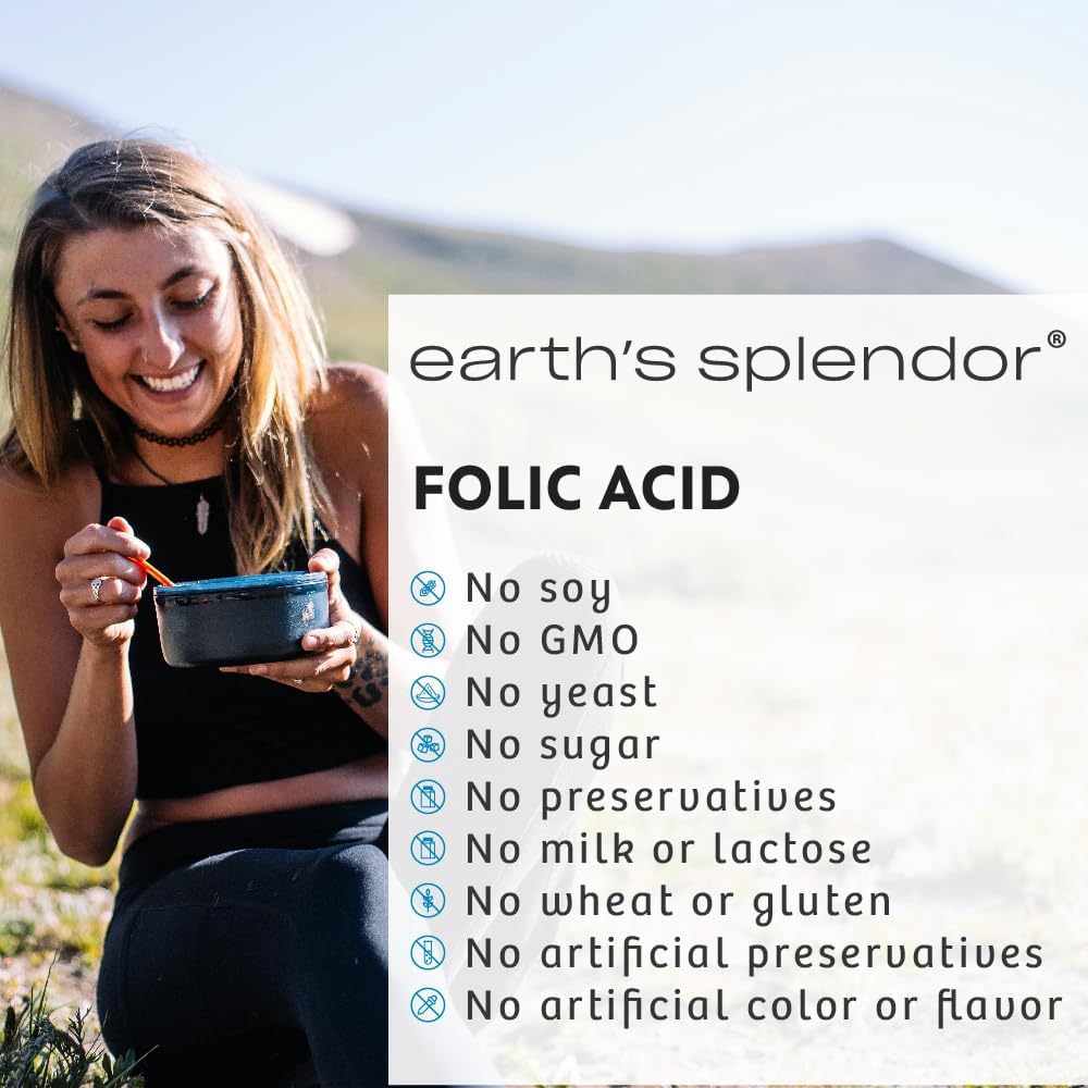 Earth's Splendor Folic Acid 800 mcg Supplement, Supports Heart Health, Supports Women's Reproductive Health, Smooth Coated Tablets (800 mcg, 200 Tablets, Pack of 2)