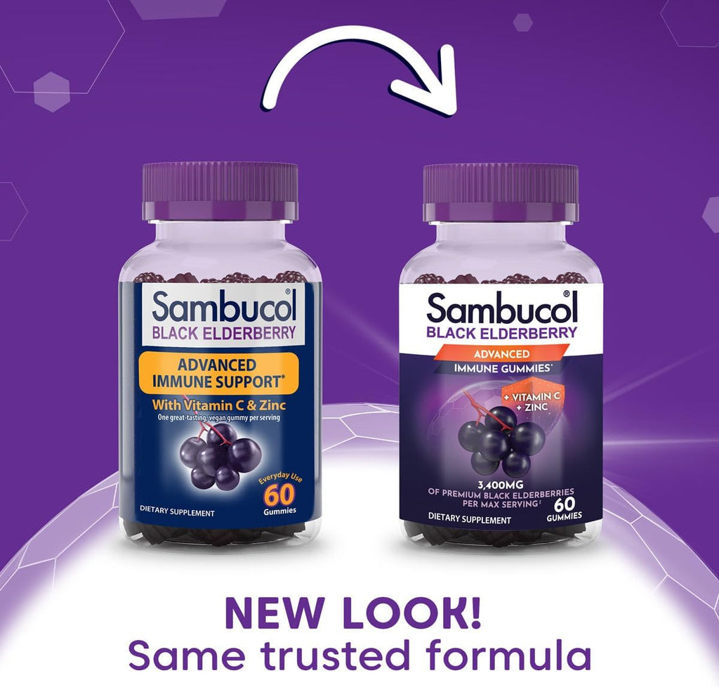 Sambucol Black Elderberry Gummies - Elderberry with Zinc and Vitamin C for Adults, Sambucus Elderberry Gummies, Immune Support Gummies - 60 Count