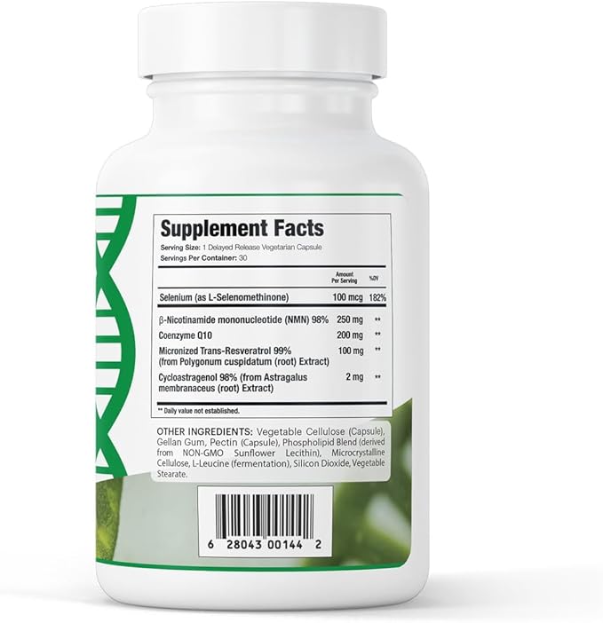 Longevity+ 5-in-1 Cellular Wellness Formula with NMN, Cycloastragenol, CoQ10, Resveratrol & Selenium - Non-GMO 30 Vegan Capsules to Support Healthy Aging, Cellular Energy & Vitality