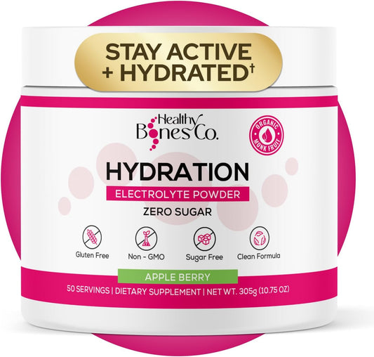 Sugar-Free Electrolyte Powder Drink Mix Fast Hydration Naturally Sweetened with Organic Monk Fruit, Apple Berry Flavor (305g) with Key Electrolytes and Trace Minerals –Keto Friendly, Vegan