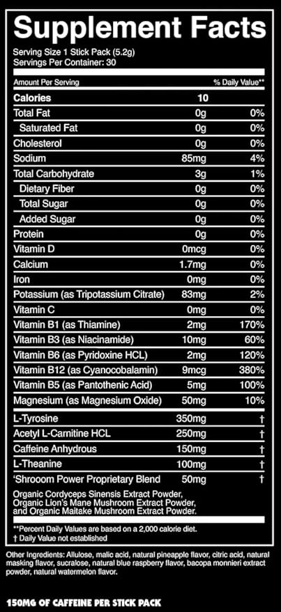 Energy Powder Stick Packs, Drink Mix | Clean, Healthy Boost Packets | 150mg Caffeine + Hydration | Nootropics, Organic Mushrooms, B-Vitamins, Electrolytes | 30 Pack-Pineapple Thrash