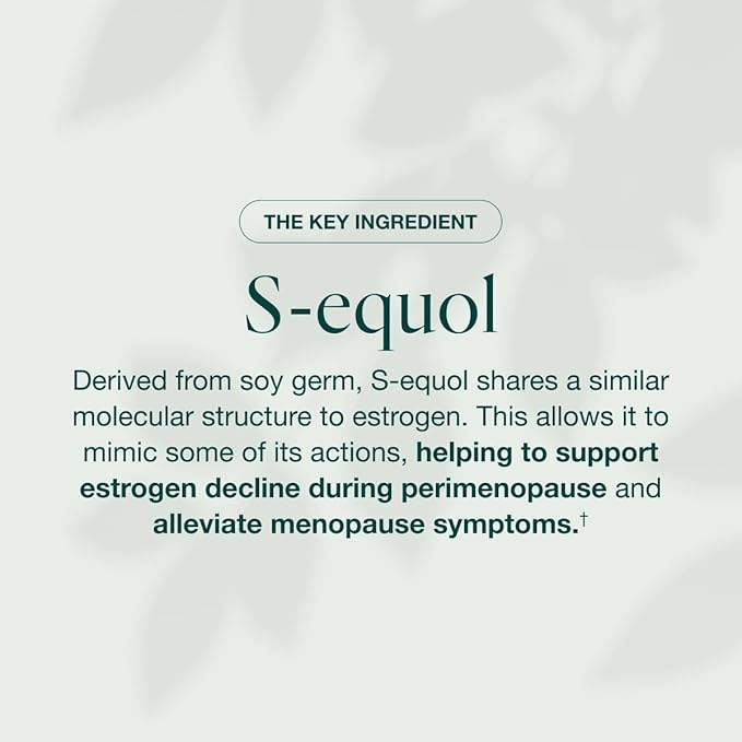 EQUELLE Multi-Symptom Menopause Relief Supplement for Women, Plant-Based S-Equol, Non-Hormonal & Non-Prescription, Fewer Hot Flashes, More Sleep, Relieves Muscle Aches, 3 Month Supply (180 Tablets)