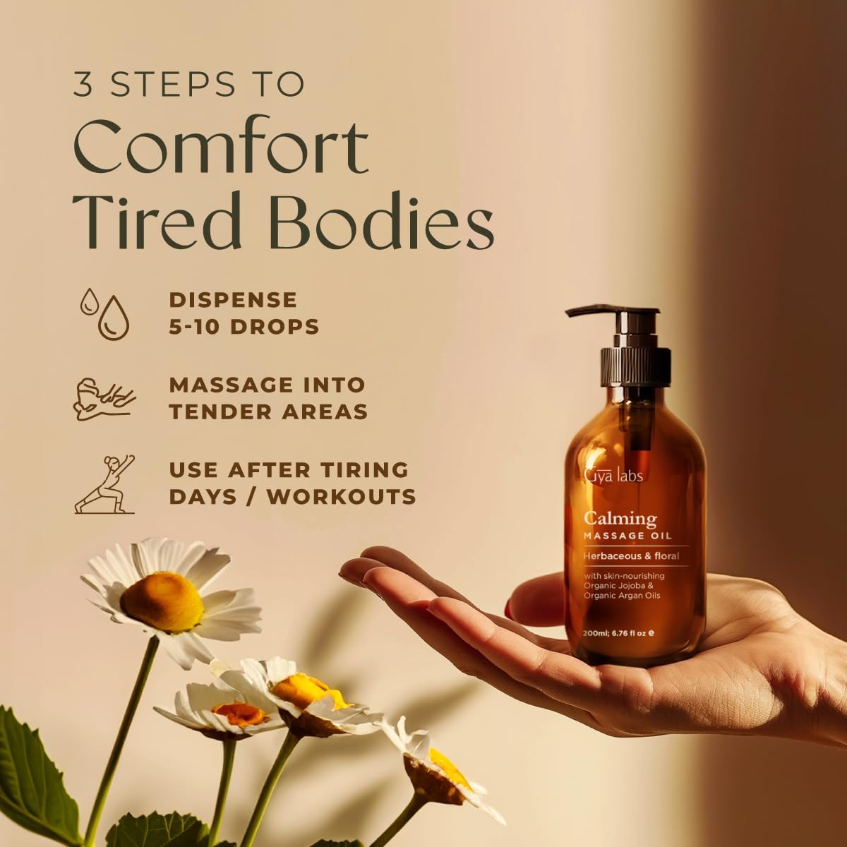 Gya Labs Calming Massage Oil - 6.76 Fl Oz - Non-Greasy Formula for Sore Muscles, Deep Relaxation & All Skin Types - Suitable for Men & Women