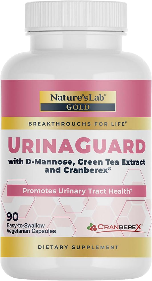 Nature's Lab Gold UrinaGuard - Premium Urinary Tract Support with D-Mannose, Cranberry Extract & Green Tea - 90 Vegetarian Capsules for Women's Bladder Health