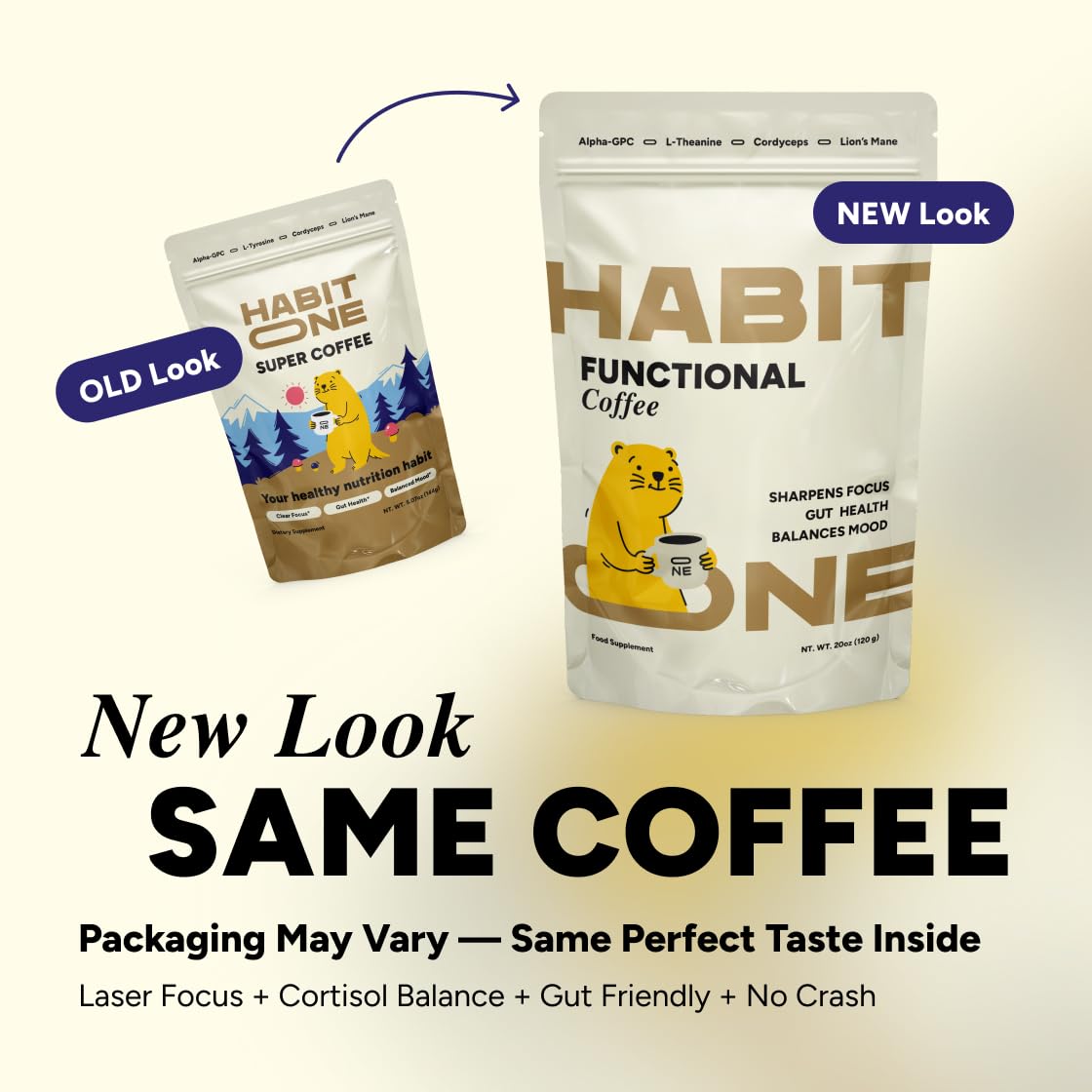 HabitONE Organic Mushroom Coffee Arabica – Lion’s Mane, Cordyceps, Reishi, Chaga – Alpha-GPC & L-Tyrosine, B12 & B3 – Better Energy, Focus, Digestion & Immunity – Made in USA – 30 Servings - Unroasted Coffee Beans