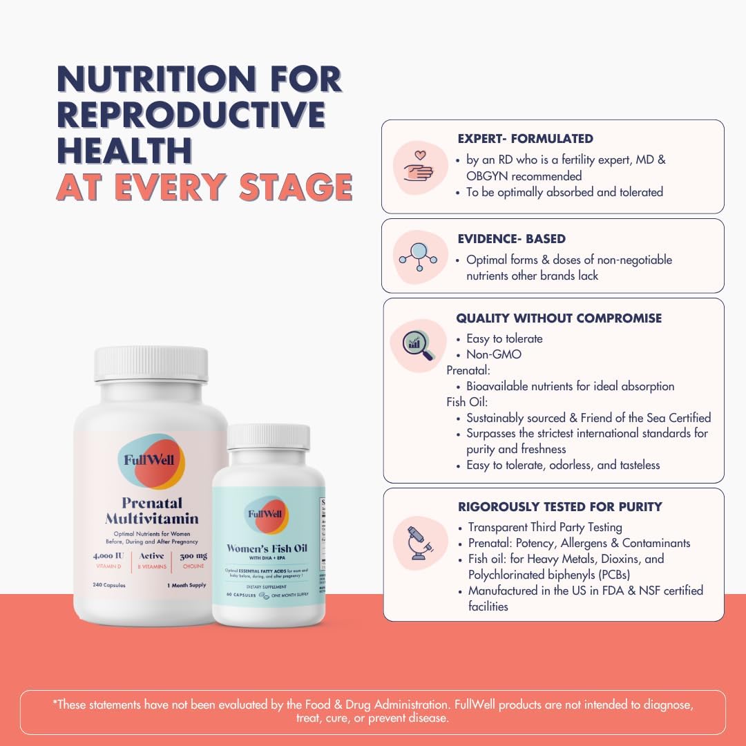 Prenatal Vitamin + DHA | Omega 3 Fish Oil with DHA & EPA for Brain Development & Nervous System Support | 26+ Vital Nutrients | Dietitian-formulated, Non-GMO, 3rd Party Tested, 30 Servings