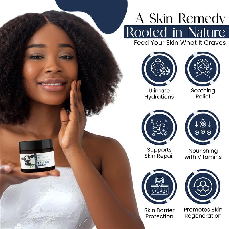 Beef Tallow for Skin - Handmade Organic Grass Fed Beef Tallow Face Moisturizer - Lavender Scented Beef Tallow Balm with Deep Hydration, Soothing Relief, Skin Repair is Great Gift Idea for Women