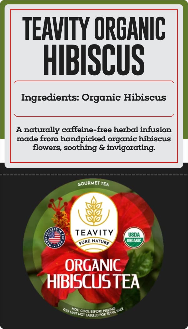 Organic Hibiscus Sabdariffa Tea Organic Naturally Decaf Tea Pods for Keurig by Teavity (12 Tea Pods)