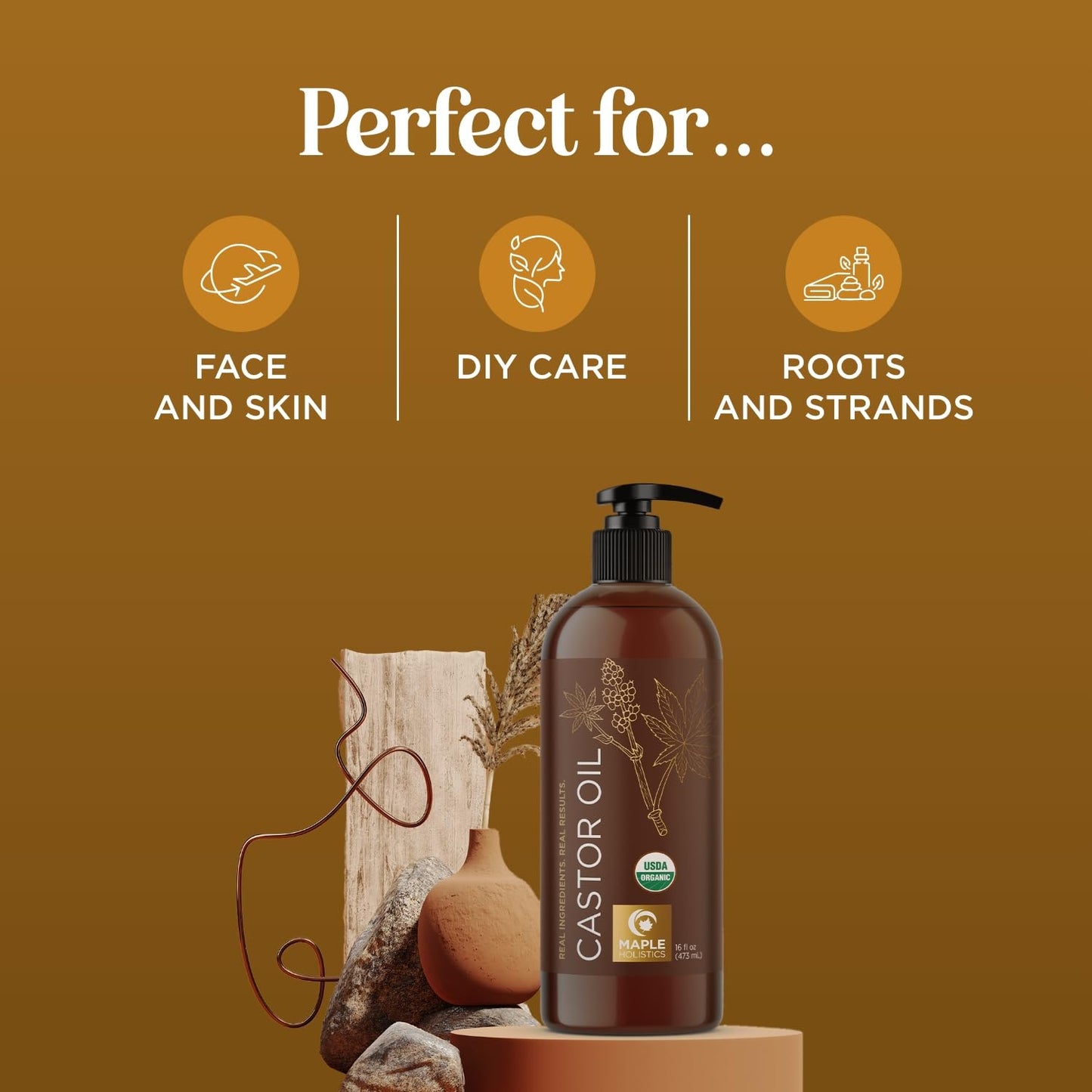 Organic Castor Oil for Hair Skin & Nails - USDA Organic Hexane Free Castor Oil for Skin Face Eyelashes Brows Stomach and Full Body Detox - Extra Virgin Non-GMO Vegan & Cruelty Free (16 Fl Oz)