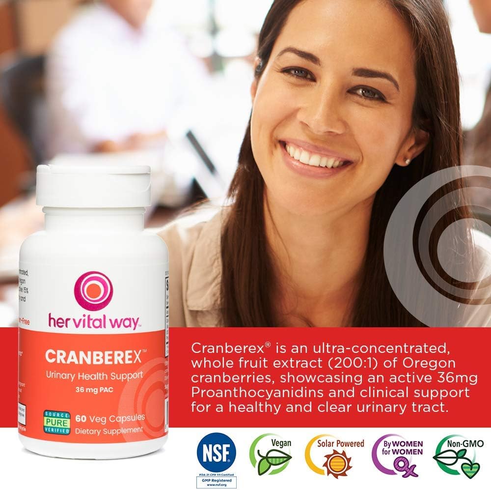Cranberex - Cranberry Pills for Women and Men - Cranberry Supplement with 36mg PAC - Cranberry Extract Capsules for Urinary Tract Health and Kidney Care - 60 Veg Capsules