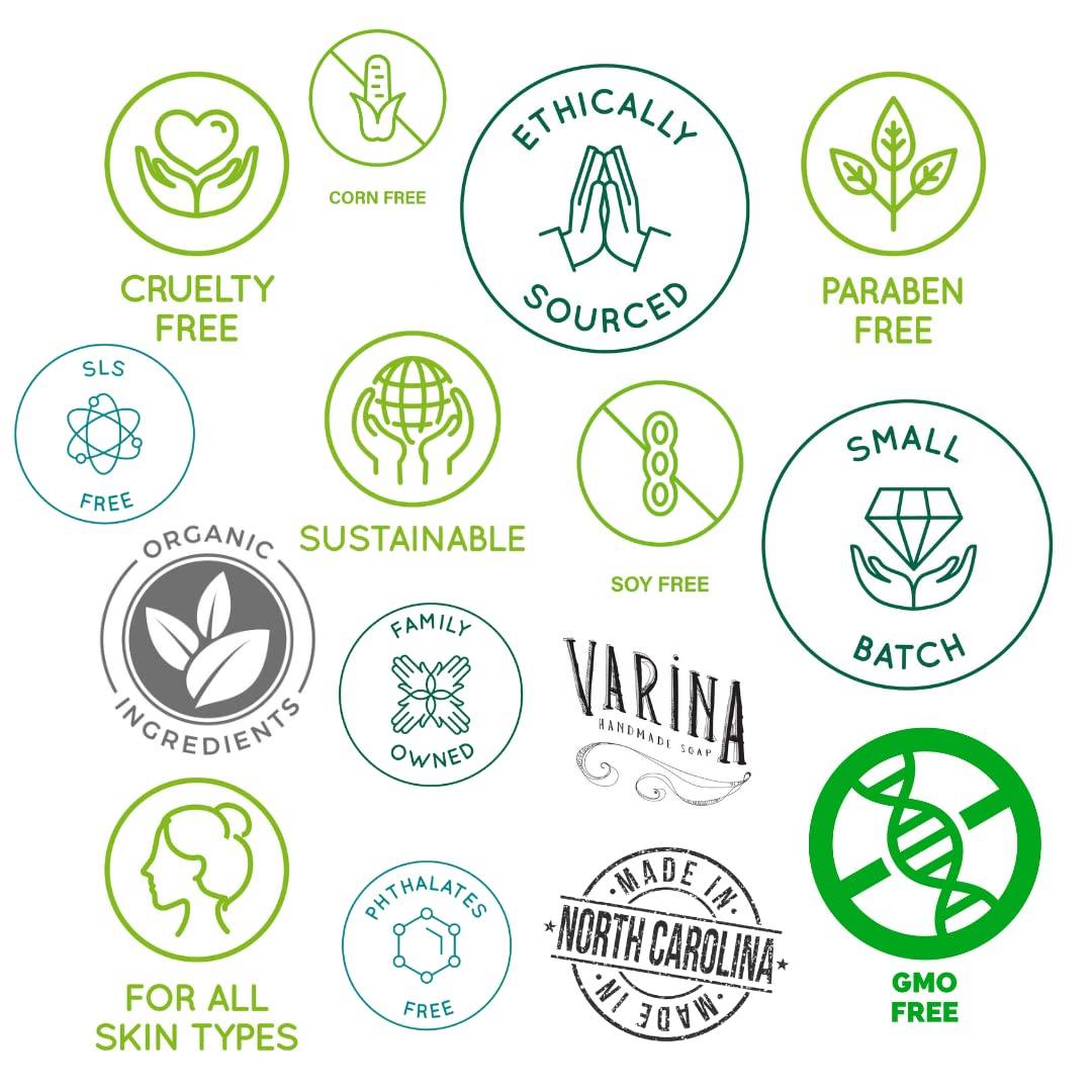 Varina Organic Lavender Variety Bar Soap - Gentle Cleansing for Sensitive Skin, Herbal and Mint - 10 Pack