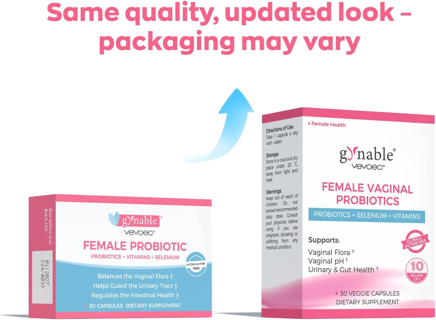 Gynable Vaginal Probiotics for Women,Female Probiotic for pH Balance with Lactobacillus 5 Billion CFU Probiotics Blend,Selenium-Vitamin D3,Promote Healthy Vaginal Odor & Vaginal Flora,60 Count