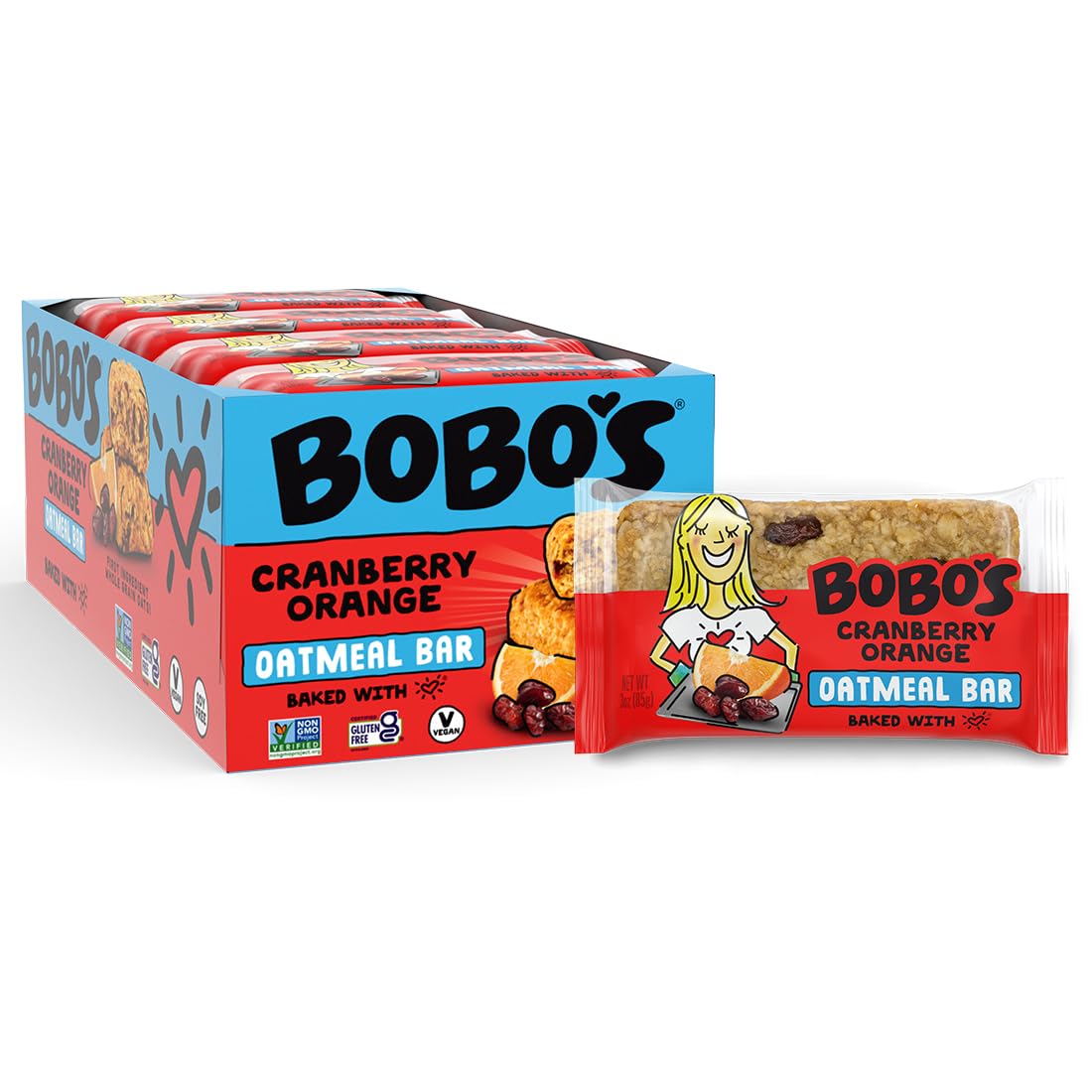 Bobo's Cranberry Orange Oat Bars, Gluten Free, Non-GMO, Whole Grain Oats, Pack of 12 | Snack Bars | On-the-Go | Made with Simple Ingredients