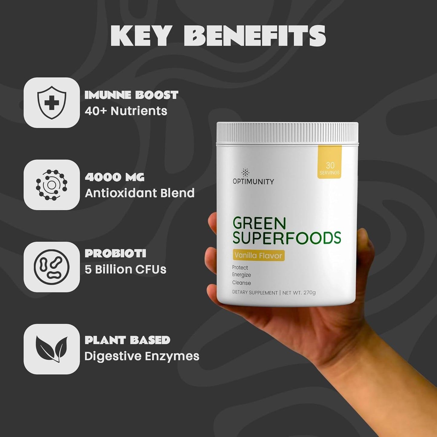 Green Superfoods Powder - Unflavored – Organic Greens Blend with Spirulina, Probiotics & Digestive Enzymes – Detox, Immune & Gut Health Support – 30 Servings (30 Servings, Vanilla)