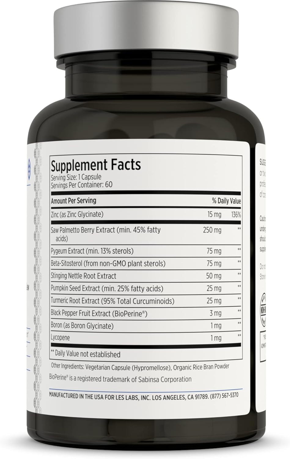 LES Labs Prostate Health – Prostate Support, Urinary Tract Health, Fewer Bathroom Visits & Improved Sleep – Saw Palmetto, Pygeum, Beta Sitosterol & Nettle Root – Non-GMO Supplement – 60 Capsules