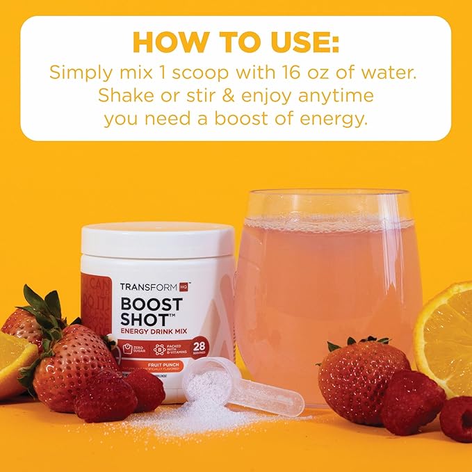 TransformHQ Energy & Focus Powder (Pina Colada) - Boost Shot Clean Energy Drink Mix - Sugar Free - Non-GMO, Gluten-Free - 28 Servings