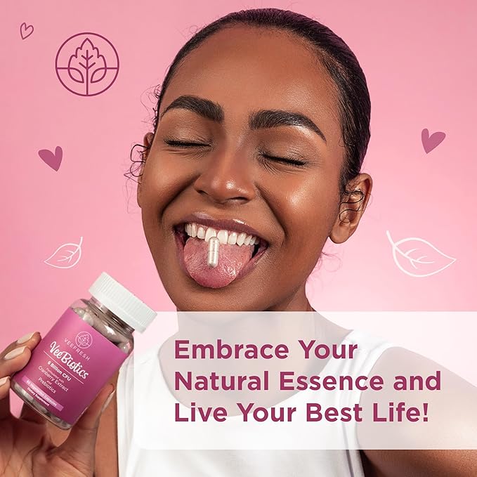 VeeFresh VeeBiotics Cranberry Probiotics for Women - 60 Capsules Women's Probiotics with Prebiotics & Cranberry Extract for pH Balance & Odor Control, Promotes Healthy Vaginal Flora & Overall Wellness