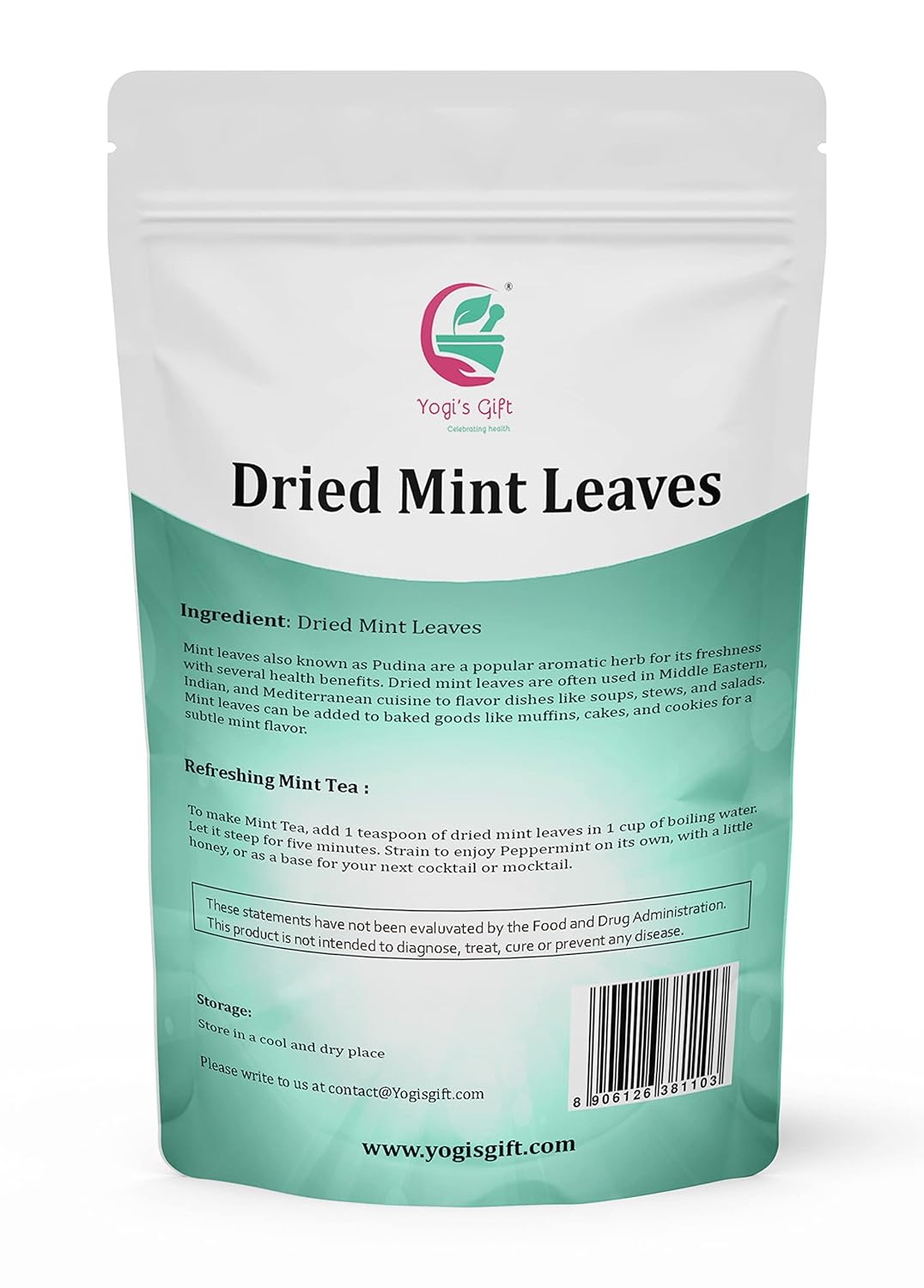 Dried Mint Leaves 1 LB | Peppermint Leaves For Tea & Savoury | Non-GMO, Ethically Sourced, Cut & Sifted | Bulk Tea Loose Leaf - Yogi’s Gift®