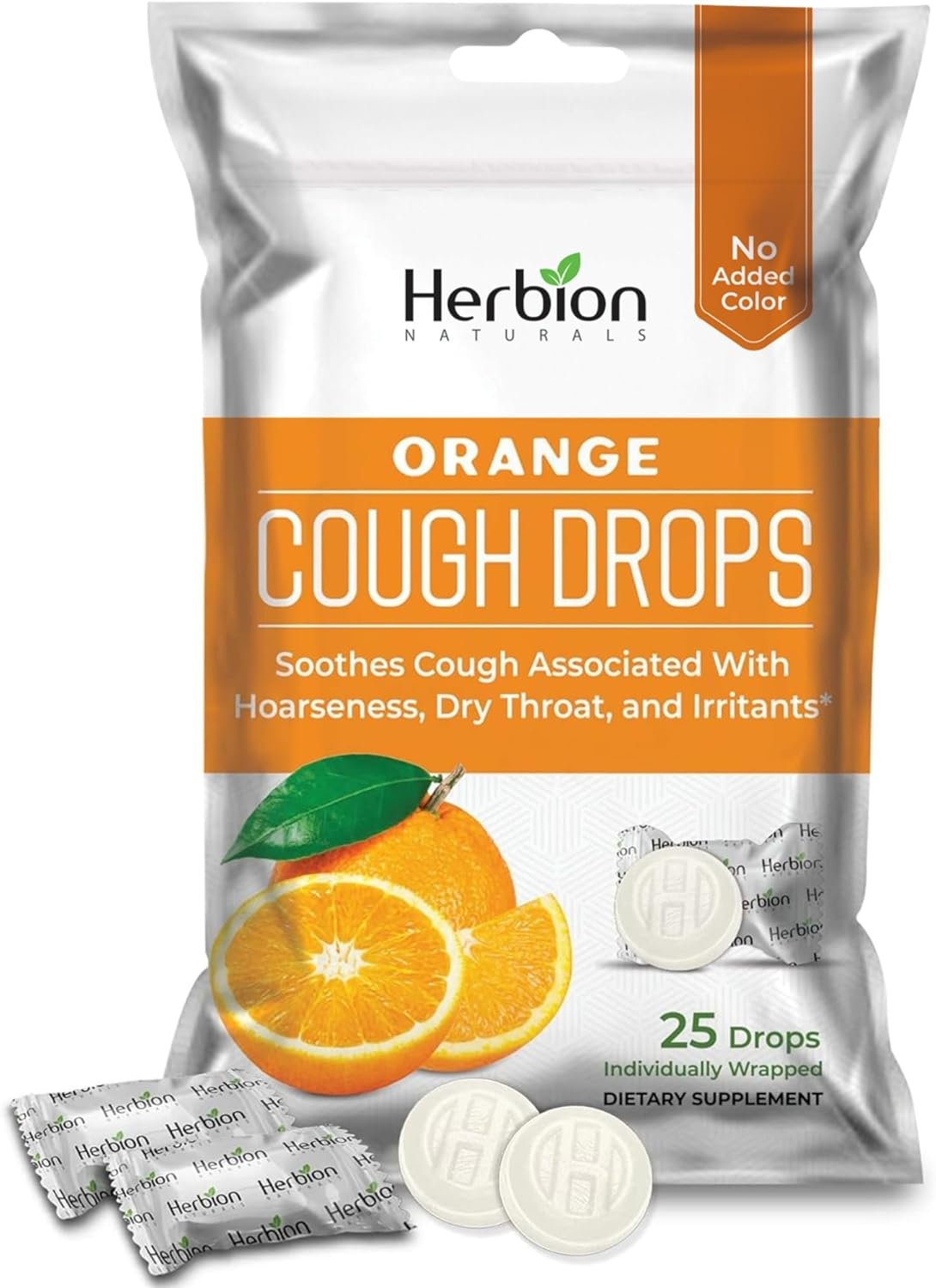 HERBION Naturals Cough Drops with Orange Flavor, Dietary Supplement, Soothes Cough, for Adults and Children Over 6 Years, 125 Lozenges, Pack of 5
