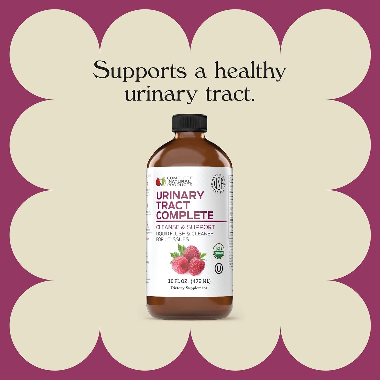 Complete Natural Products Urinary Tract Complete 16oz - Liquid Supplement for Urinary Tract Health with Organic Cranberry, D-Mannose, Beet Root, Fennel Seed, and Turmeric