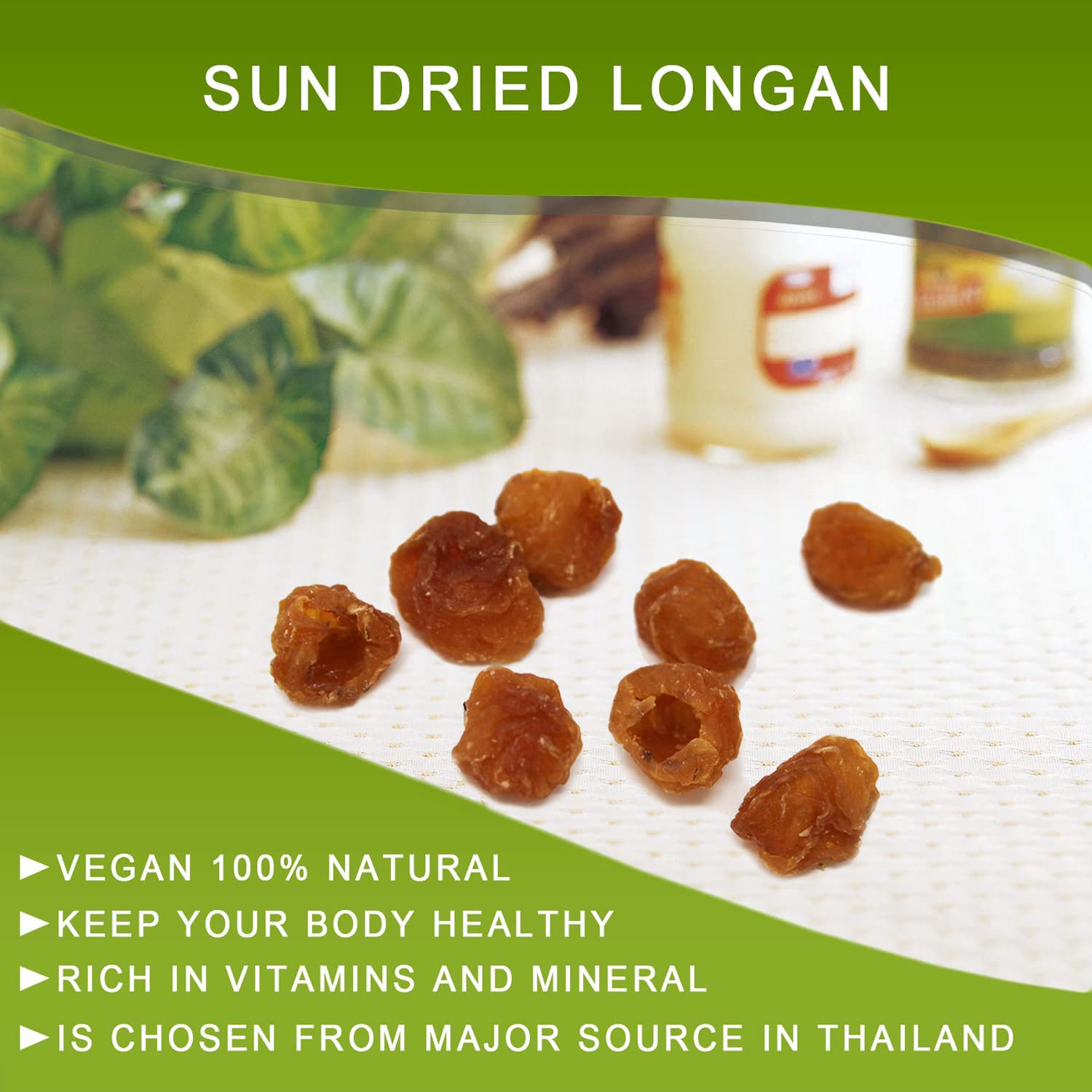 1 LB/Bag Dried Longan, DABC OAK LAND Natural Premium Thailand Sun Dried Longan High Nutrition Vitamin, Snack Food Dried Fruit Supplement for Beauty, Sleep, Mood, Stress, Authentic Taste of Thailand