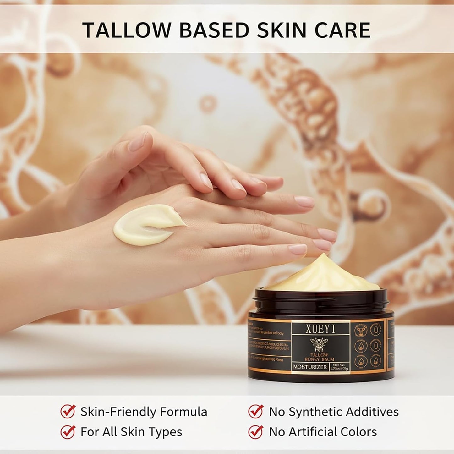 Tallow and Honey Balm - Beef Tallow for Skin, Moisturizer with Organic Grass-Fed Beef Tallow & Raw Wild Honey, Keep Skin Moist, All-Natural Moisturizer（2 Pack, 3.52Oz）