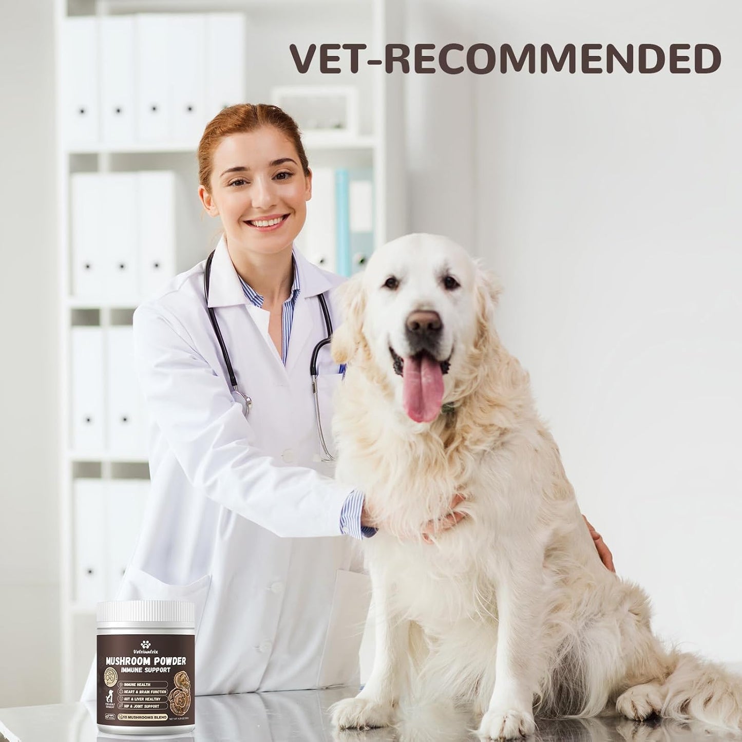 Turkey Tail Mushroom Powder for Dogs, Organic 10 Mushroom Blend for Lumps and Bumps, Dog & Cat Herbal Supplements Probiotic with 50% β-Glucan, Joint Gut Immune Skin Support-45 Day Supply