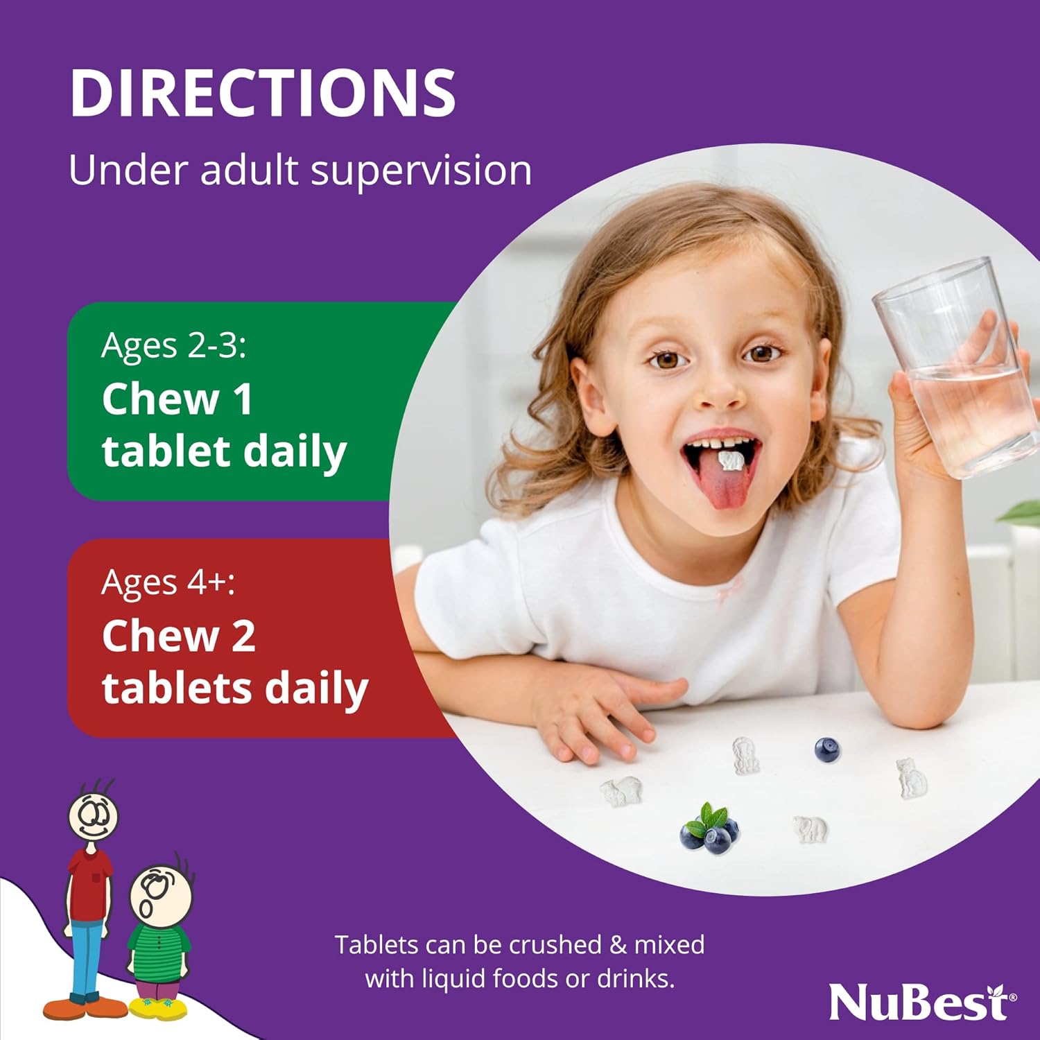 NuBest Tall Kids - Helps Grow & Develop Healthily - Immunity & Bone Strength Support - Toddlers Vitamins & Kids Vitamins for Age 2 to 9-60 Chewable Tablet - Funny Animal Shape - 2 Pack