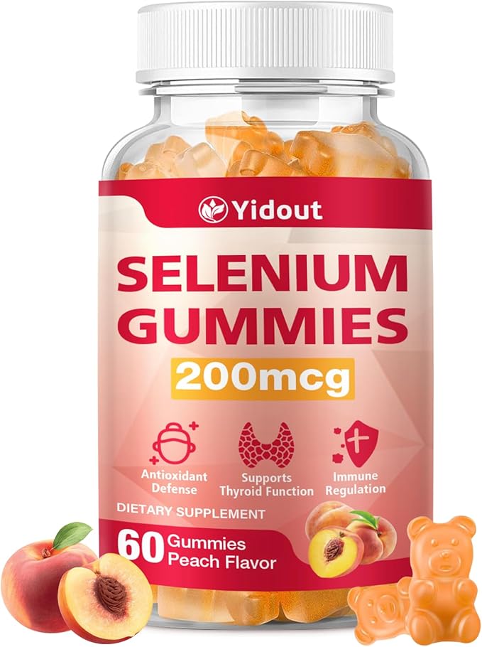 Selenium Supplement for Thyroid Support Gummies 200mcg as Energy Booster for Women and Men, Peach Flavor (60 Count（Pack of 1）)