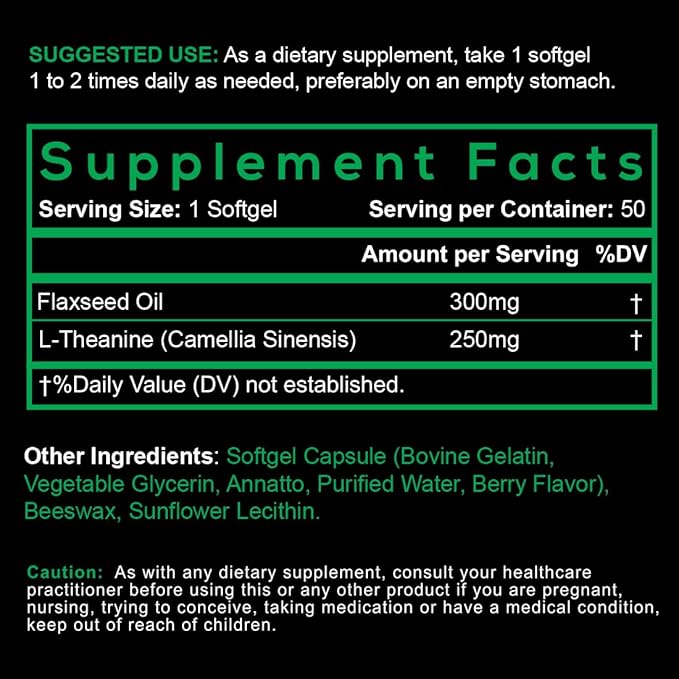 (3 Pack) Smarter L-Theanine 250mg Supplement, in Non-GMO Flaxseed Oil, 150 Liquid Softgels