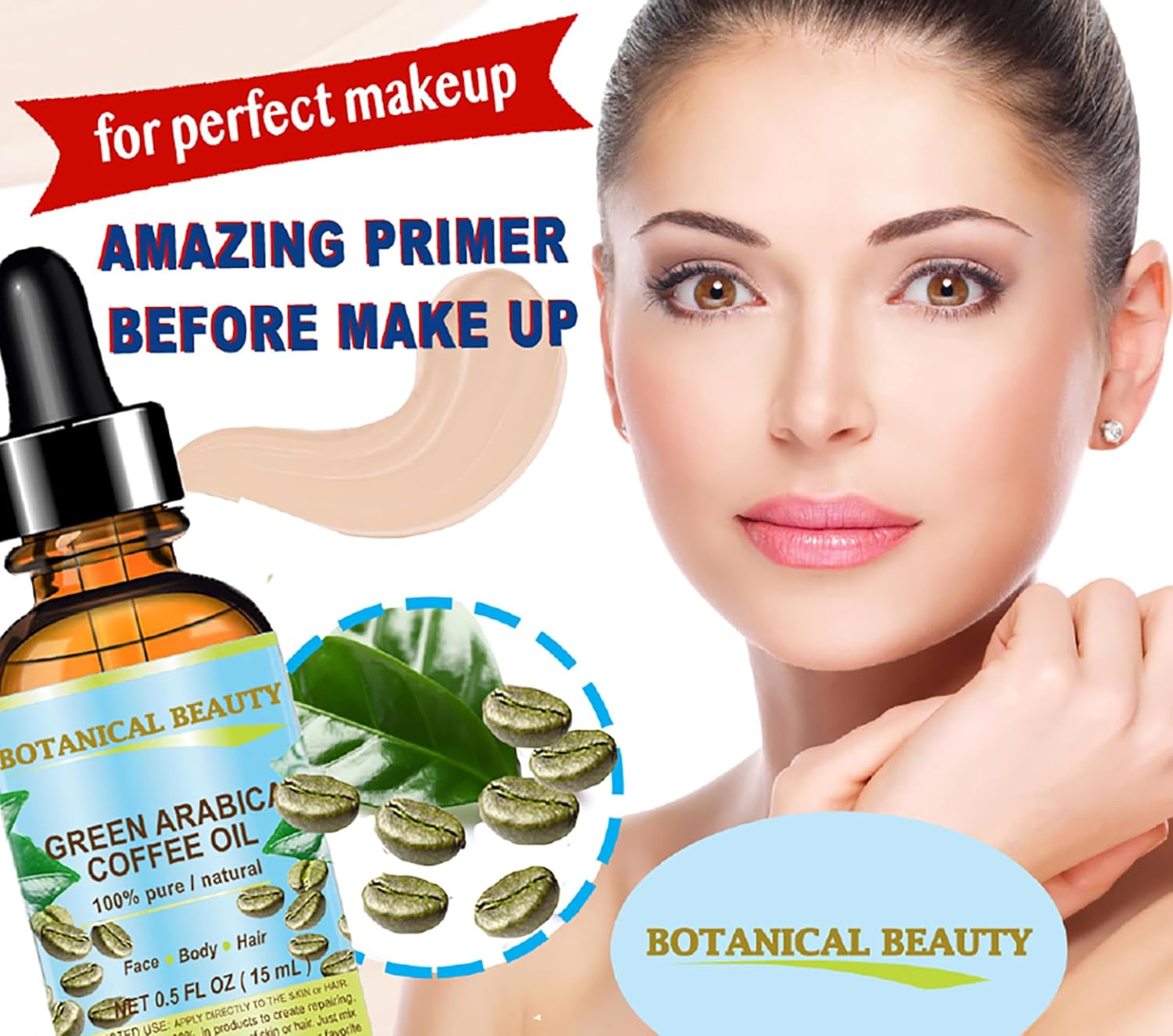 Botanical Beauty GREEN ARABICA COFFEE OIL Brazilian 100% Pure Virgin Unrefined for Face, Skin, Hair, Lip, Nails. Anti - Aging Face Oil (0.33 Fl Oz)