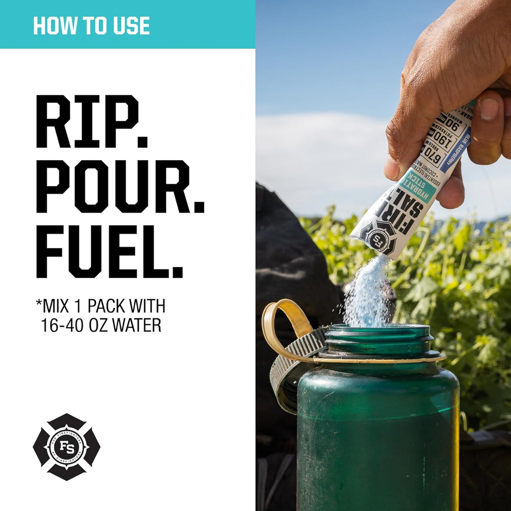 Fire Science Fire Salt Hydration Sticks, Electrolytes & Coconut Water, Hydration Drink Mix with Magnesium, Potassium & Sodium, Zero Sugar, Single Serve On The Go Packs, Chocolate Flavor, 32 Count