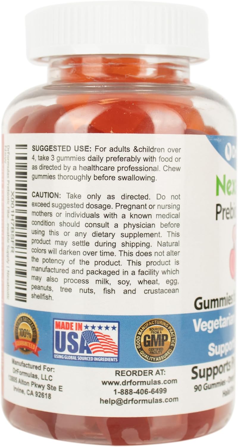 DrFormulas Nexabiotic Prebiotic Fiber Gummies Supplement for Kids Constipation Relief | Adults & Kids Stool Softener for Healthy Digestion, Halal, Vegetarian, Gluten Free, 30-Day Chewable Supply