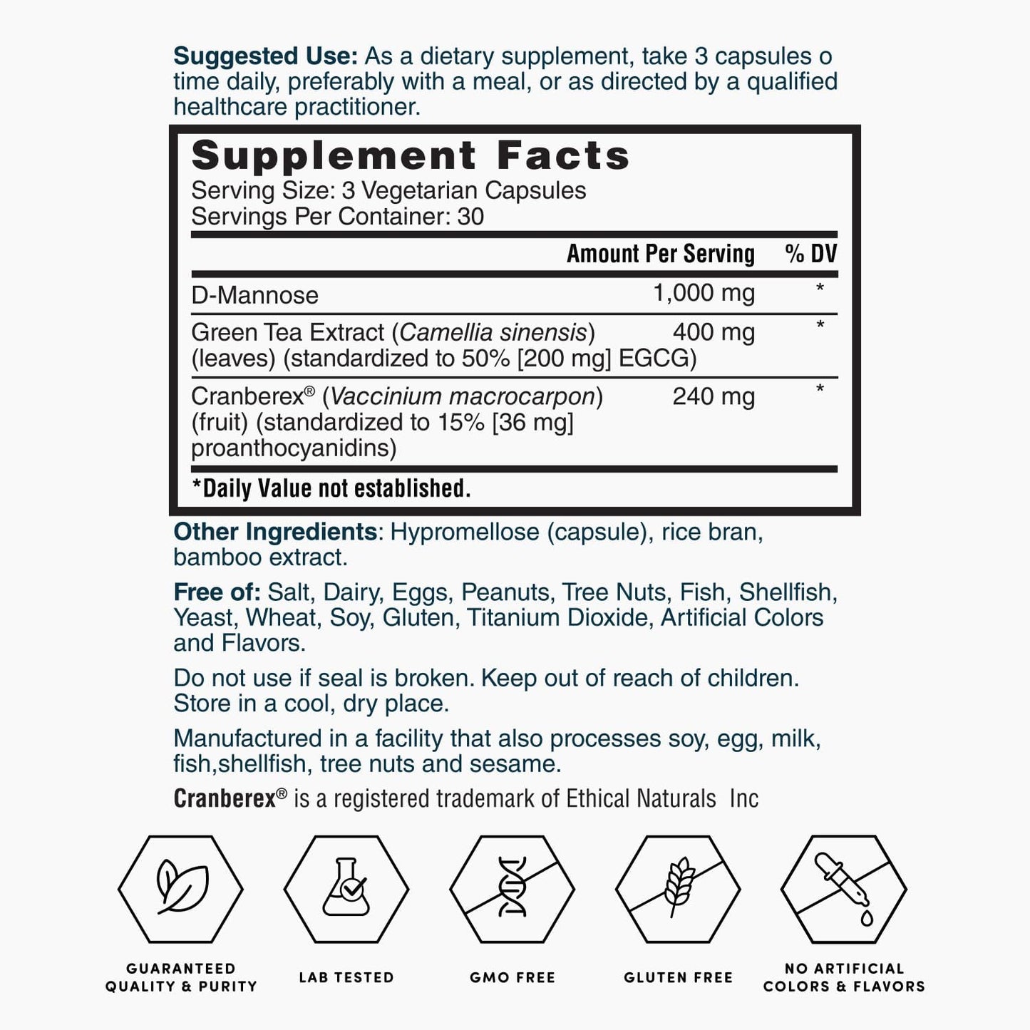 Nature's Lab Gold UrinaGuard - Premium Urinary Tract Support with D-Mannose, Cranberry Extract & Green Tea - 90 Vegetarian Capsules for Women's Bladder Health