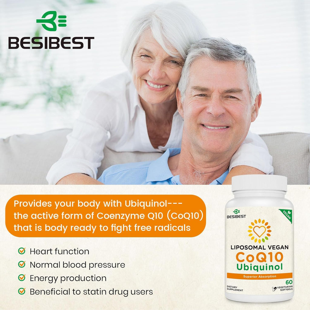 1000mg Liposomal CoQ10 Ubiquinol, 60 Vegan Softgels, High Absorption Ubiquinol CoQ10 Supplement, Active Antioxidant Form of Coenzyme Q10 for Heart Function & Energy Production