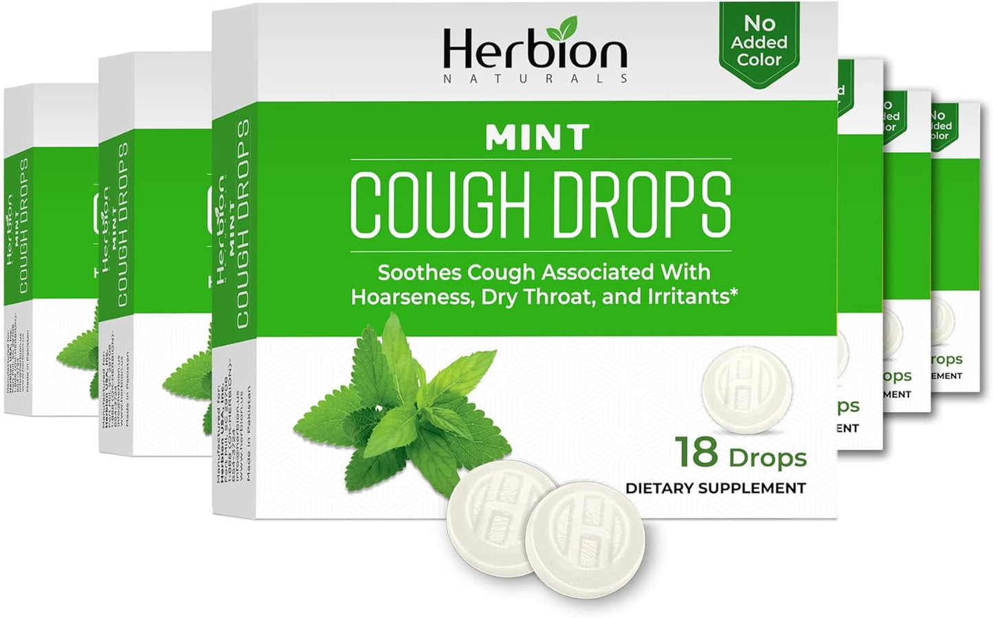 HERBION Naturals Cough Drops with Natural Mint Flavor, Soothes Cough, for Adults and Children Over 6 Years, 18 Drops, 108 Lozenges, Pack of 6