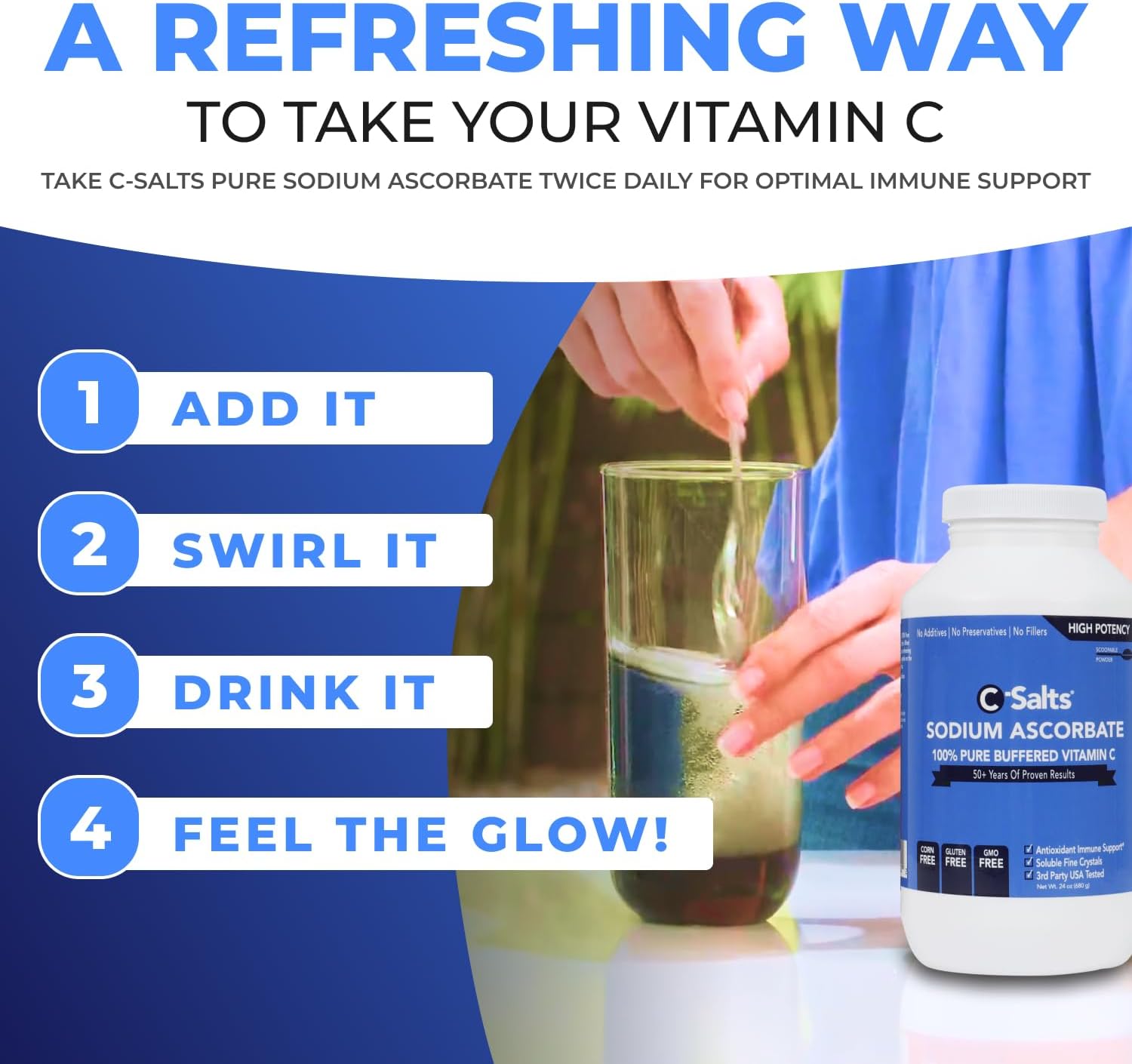 C-Salts Pure Sodium Ascorbate Vitamin C Powder - Non-Acidic Sugar-Free Buffered Powdered Drink for Hydration & Immune Support - Antioxidant for Overall Wellness - Perfect for Drinks or Recipes - 24 oz