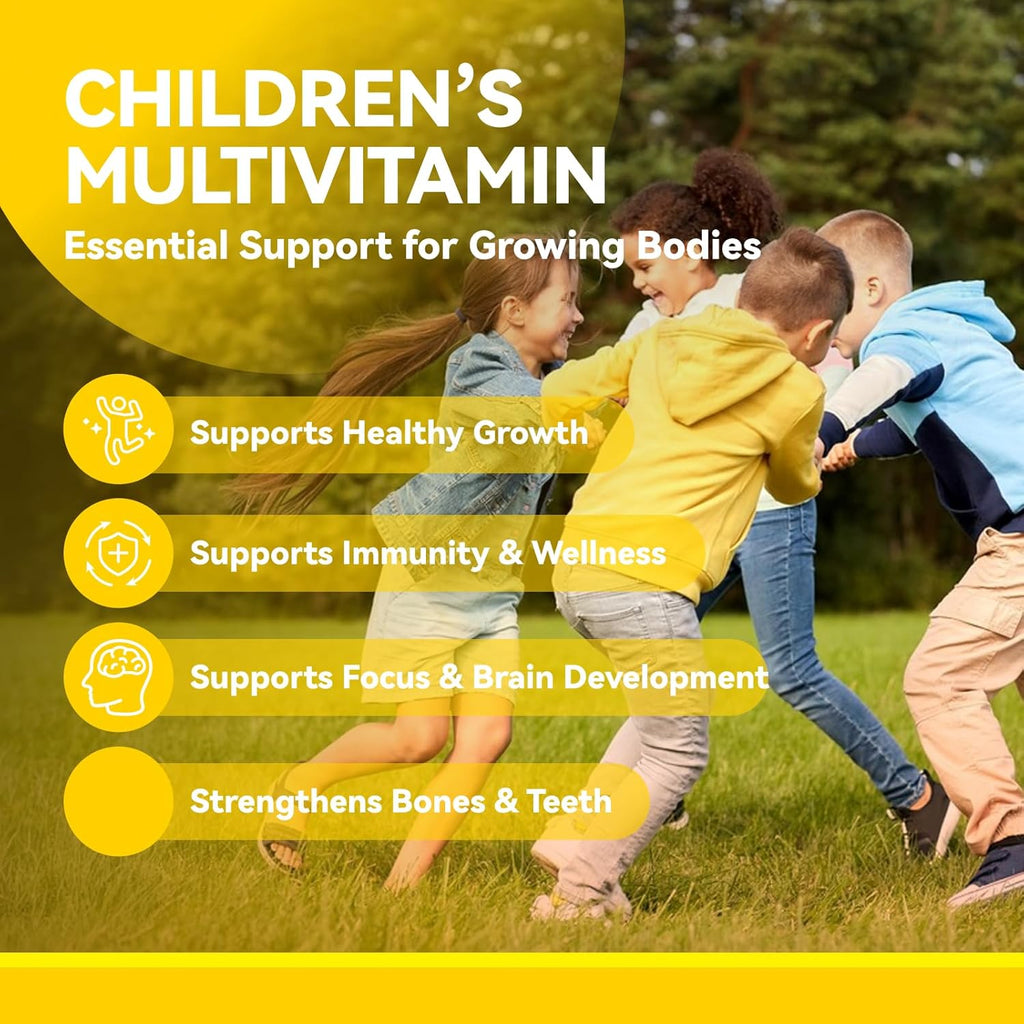 Children's Chewable Multivitamin - 18 Essential Vitamins & Minerals for Kids, Supports Bone, Focus & Immune Health, Vegetarian, Gluten Free, Non GMO - 200 Chewables, Mixed Fruit Flavor