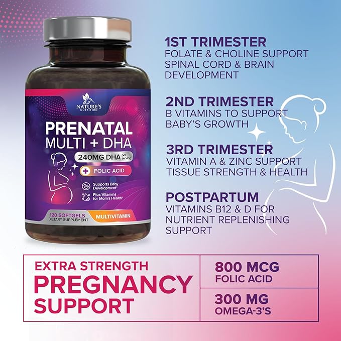 Prenatal Vitamins for Women with Folic Acid + Omega 3 DHA for Fetal Brain Development, Best Prenatal Vitamin Supplement, Daily Pregnancy Multivitamin Nutritional Support, Non-GMO - 120 Softgels