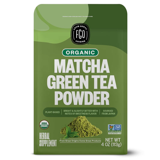 FGO Organic Matcha Green Tea Powder, Japanese Culinary Grade for Cooking, Baking, and Smoothies, 4 Ounce, Resealable Bag, Packaging May Vary (Pack of 1)